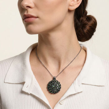 Simuliertes schwarzer Opal Anh&auml;nger mit Kette ca. 50 cm + 5 cm Extender, 316L Edelstahl