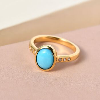 Amerikanischer, nat&uuml;rlicher Sleeping Beauty T&uuml;rkis und Zirkon-Ring - 1,74 ct.