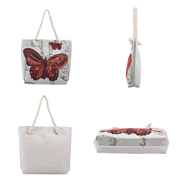 Jute Handtasche, Schmetterlings-Muster, 42x34 cm, Schmetterling image number 4