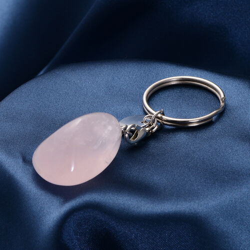Rosenquarz Schlüsselanhänger, silberfarben ca. 67,00 ct image number 1