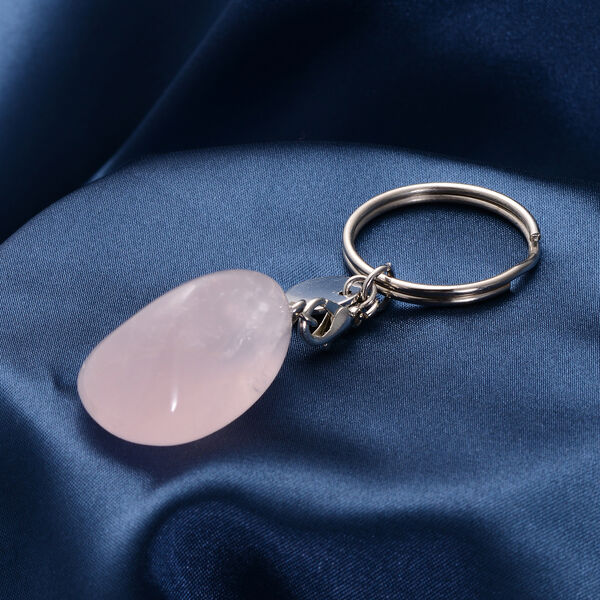 Rosenquarz Schlüsselanhänger, silberfarben ca. 67,00 ct image number 1