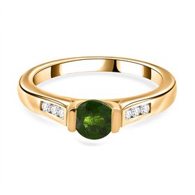 Natürlicher Chromdiopsid, Weißer Zirkon Ring 925 Silber vergoldet (Größe 17.00) ca. 0,65 ct