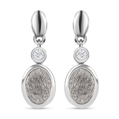 Meteorit, Wei&szlig;er Zirkon Ohrringe, 925 Silber rhodiniert, ca. 5.70 ct