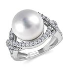 GP Regina Kollektion - Weiße Perle, Kanchanaburi Blauer Saphir Ring, 925 Silber platiniert (Größe 17.00) ca. 10.25 ct image number 3