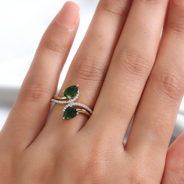 Nat&uuml;rlicher Chromdiopsid und Zirkon Bypass Ring 925 Silber vergoldet  ca. 1,87 ct image number 3