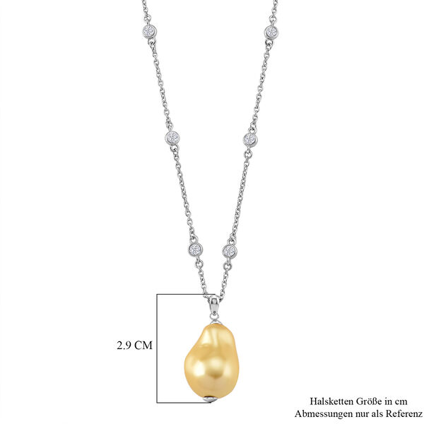 EVER TRUE Wei&szlig;er Zirkonia, Goldene Muschelkernperle (18-20mm) Halskette ca. 50 cm Nickelfreies Messing rhodiniert image number 5