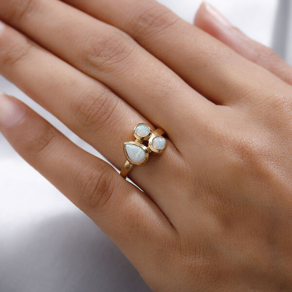 Natürlicher Äthiopischer Opal 3 Stein 925 Silber vergoldet  ca. 0,82 ct image number 3