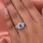 Tansanit und Zirkon-Ring, 925 Silber platiniert (Größe 16.00) ca. 1.42 ct