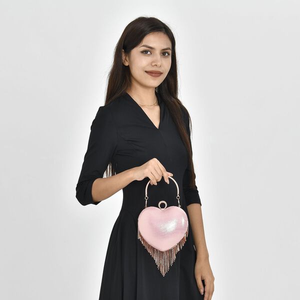 Herzförmige Clutch mit Kristallen, 15x16cm, Rosé image number 3