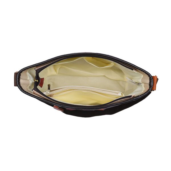 CHAOS BY ELSIE - Umhänge-Patchworktasche aus 100% echtem Leder mit Streifenmuster, 25x11x22 cm, V-Muster, glattes Leder image number 6