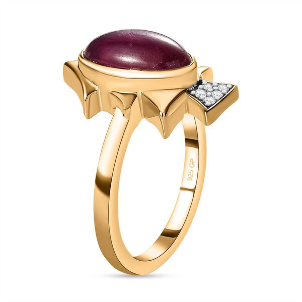 Afrikanischer Rubin (Fissure gefüllt), Kanchanaburi Blauer Saphir Ring, 925 Silber Gelbgold Vermeil (Größe 20.00), ca. 4.38 ct image number 4