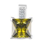 LUSTRO STELLA - Natürlicher Peridot Zirkonia, Weißer Zirkonia Anhänger, 925 Silber