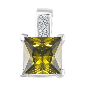 LUSTRO STELLA - Natürlicher Peridot Zirkonia, Weißer Zirkonia Anhänger, 925 Silber