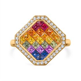 AAA mehrfarbiger Saphir und Diamant-Ring in 585 Gold - 4 ct.