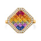 LIMITIERTE AUFLAGE - AAA Regenbogen Saphir, Weißer Diamant Ring, 585 Gold (Größe 18.00) ca. 3.99 ct