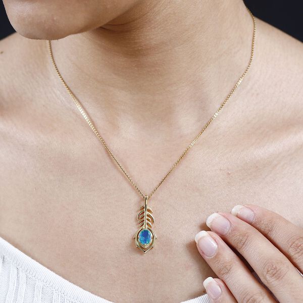 Pfau Quarz Triplette Anhänger 925 Silber Gelbgold Vermeil ca. 1,34 ct. image number 3