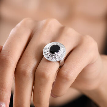 EVER TRUE AA Schwarzer Glasachat, Wei&szlig;er Zirkon Ring Nickelfreies Messing (Gr&ouml;&szlig;e 17.00) ca. 2,39 ct