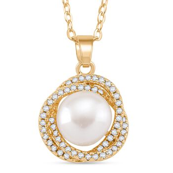 Wei&szlig;er Zirkonia und S&uuml;&szlig;wasserperle Ohrringe und Anh&auml;nger mit 50+5cm Kette