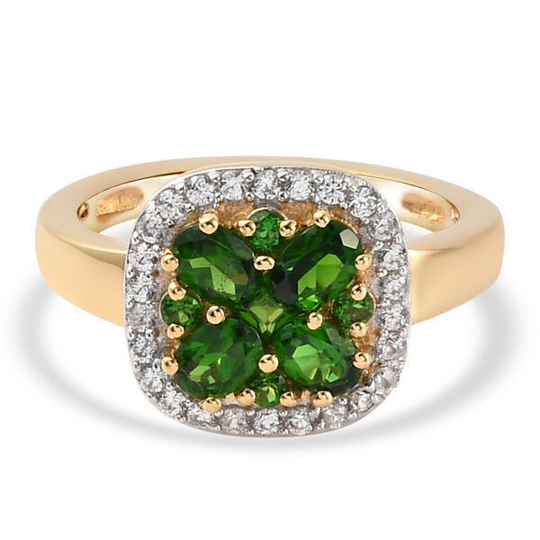 Nat&uuml;rlicher Chromdiopsid und Zirkon Ring 925 Silber vergoldet  ca. 1,26 ct