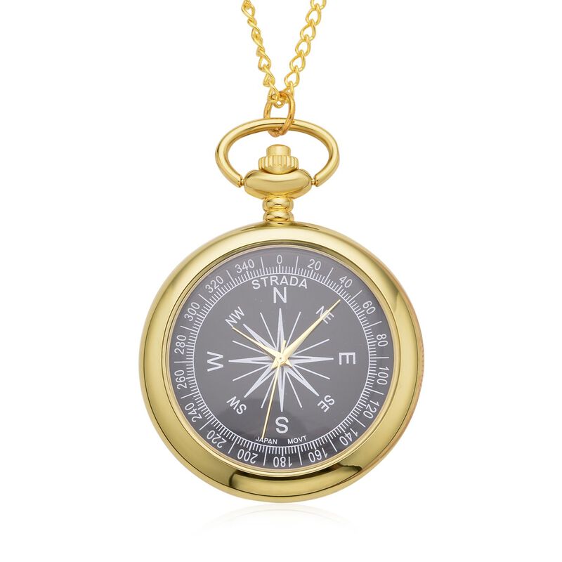Strada - weiße Kristall-Taschenuhr mit Kompass in Goldton image number 0