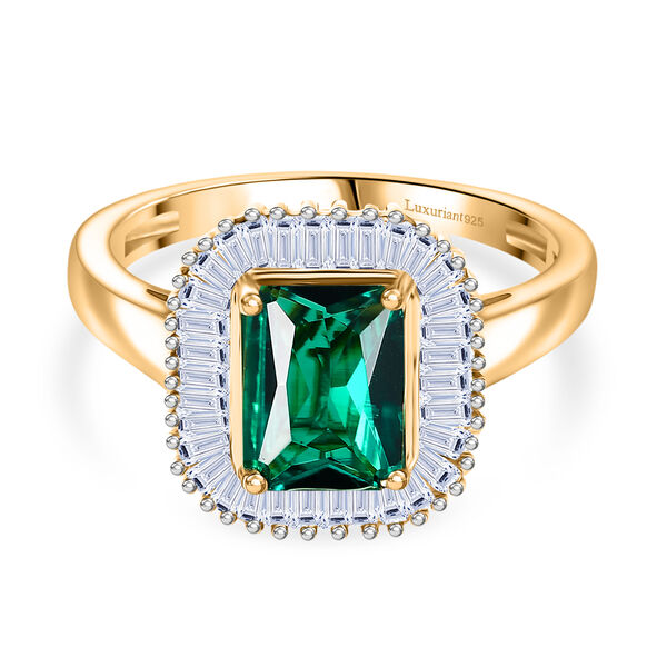 AAA Lab Grown Kolumbianischer Smaragd, Lab Grown Diamant Ring 925 Silber 750 Gelbgold Vermeil (Größe 17.00) ca. 1.55 ct image number 0