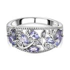 Tansanit, Weißer Zirkon Ring, 925 Silber platiniert, (Größe 19.00) ca. 1.06 ct
