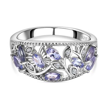 Tansanit, Wei&szlig;er Zirkon Ring, 925 Silber platiniert, (Gr&ouml;&szlig;e 19.00) ca. 1.06 ct