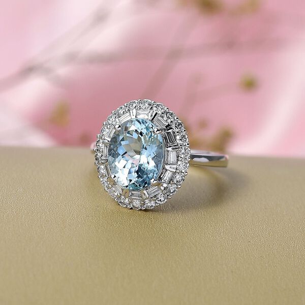 LUXURIANT DIAMOND - AAA Aquamarin, Lab Grown Diamant Ring 417 Gold (Gr&ouml;&szlig;e 16.50) ca. 3,03 ct image number 1