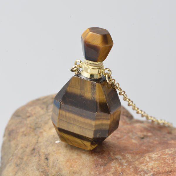 Tigerauge Parf&uuml;mflaschen-Anh&auml;nger mit Kette in Goldton, 73,50 ct. image number 2