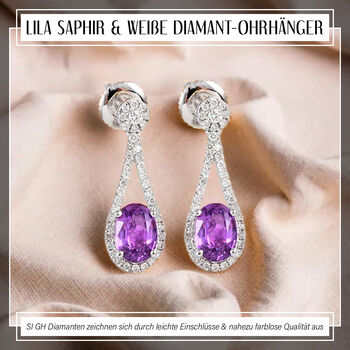 ILIANA zertifiziert und gepr&uuml;ft AAA lila Saphir und SI GH Diamant Ohrringe in 750 Wei&szlig;gold - 2,10 ct.
