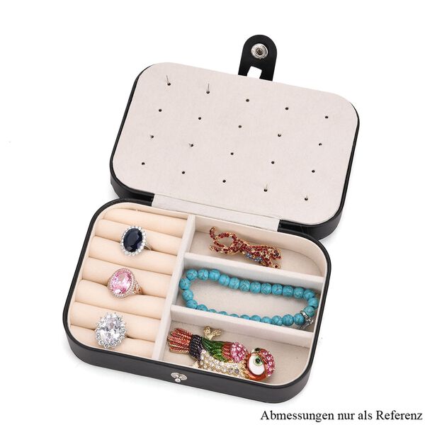 Schmuckbox aus PU-Leder in Schwarz mit Druckknopfverschluss, 16,5x11,5x5,5cm, inkl. 10 Silberputzt&uuml;cher image number 5