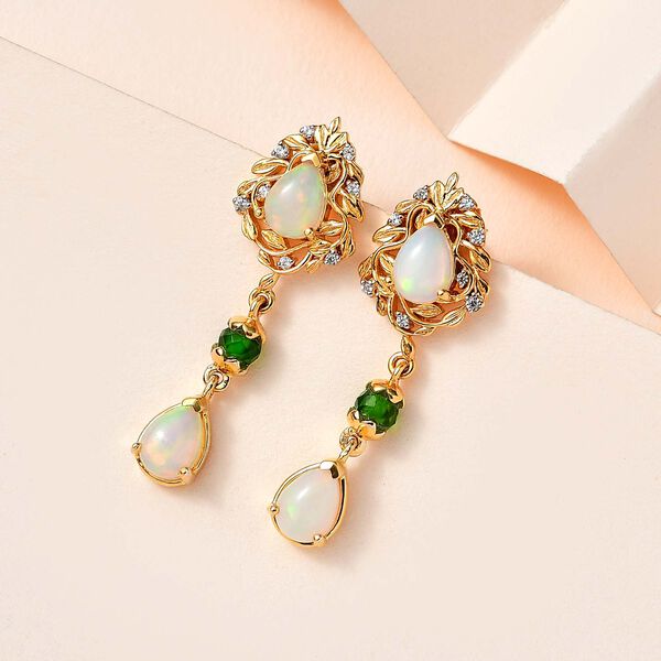 AA Nat&uuml;rlicher, &auml;thiopischer Welo Opal, Nat&uuml;rlicher Chromdiopsid Ohrringe 925 Silber Gelbgold Vermeil ca. 2,64 ct. image number 2