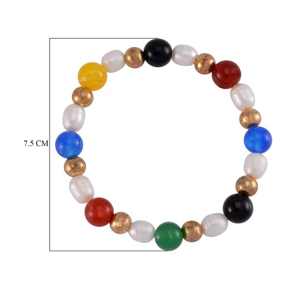 Flexibles Multi-Achat und wei&szlig;es S&uuml;&szlig;wasserperlen-Armband - 95 ct. image number 4