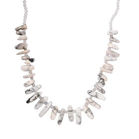 Weißer Howlit, Regenbogen Mondstein Halskette ca. 50 cm Messing platiniert ca. 260.00 ct