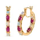 AA Afrikanischer Rubin (Fissure gefüllt), Natürlicher, äthiopischer Welo Opal Ohrringe 925 Silber 750 Gelbgold Vermeil ca. 5,10 ct.