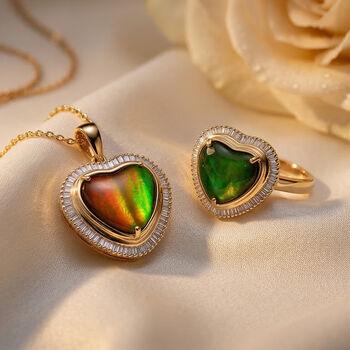 D'Joy Ammolit und Diamant Ring und Anh&auml;nger mit 50cm Kette