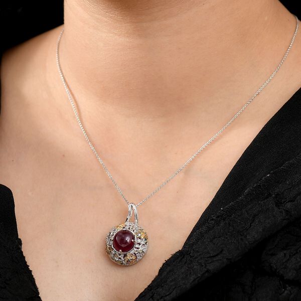 GP Italian Garden Kollektion - AA Afrikanischer Rubin, Multi-Diamant und Kanchanaburi blauer Saphir zweifarbiger Anh&auml;nger mit 45cm Kette - 9,71 ct. image number 3