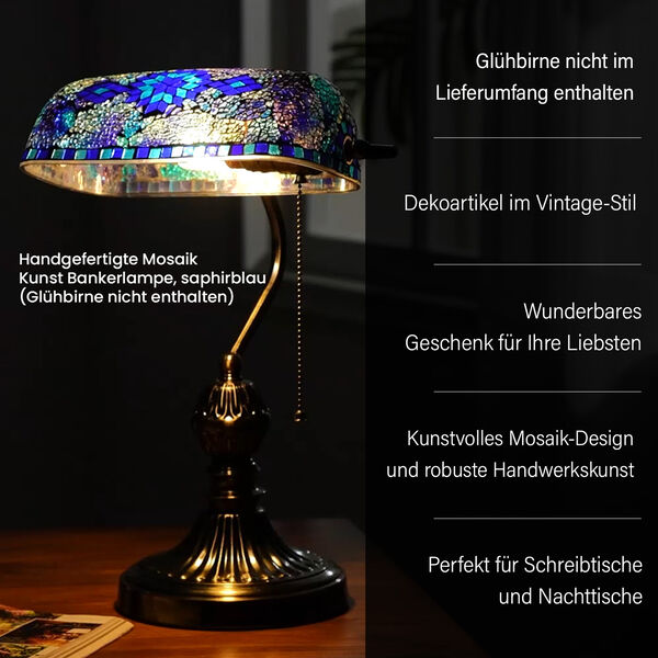 Handgefertigte Mosaik Kunst Bankerlampe, saphirblau Gl&uuml;hbirne nicht enthalten image number 4