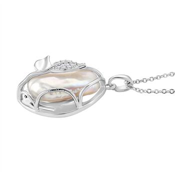 Wei&szlig;er S&uuml;&szlig;wasserperle und Zirkonia Anh&auml;nger mit 50+5cm Kette