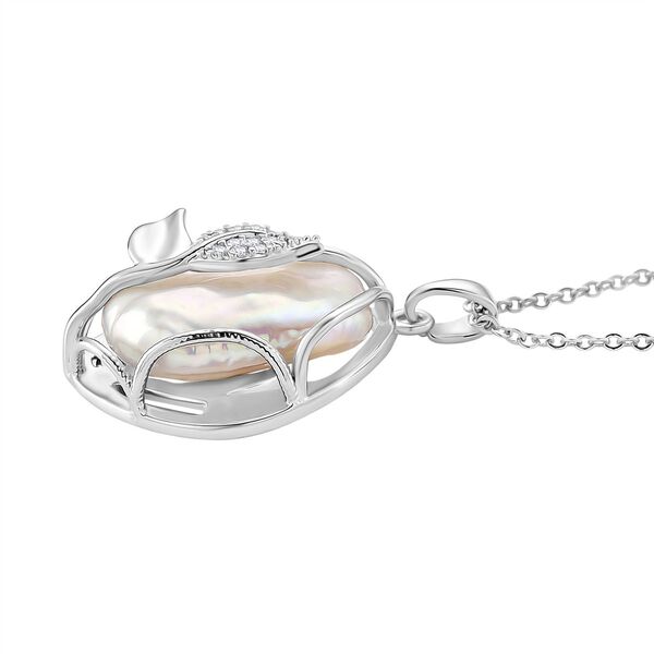 Wei&szlig;er S&uuml;&szlig;wasserperle und Zirkonia Anh&auml;nger mit 50+5cm Kette image number 4