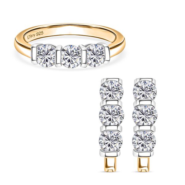 D'Joy zweifarbiges Moissanit Schmuckset, 925 Silber rhodiniert und vergoldet - 2 ct. image number 0