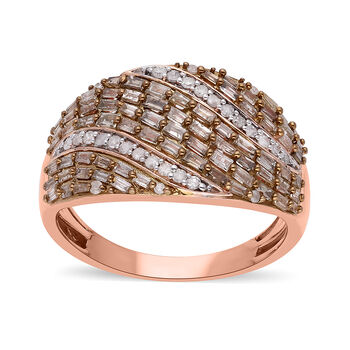 Nat&uuml;rlicher Champagner Diamant Ring, 925 Silber Ros&eacute;gold Vermeil (Gr&ouml;&szlig;e 17.00) ca. 1.00 ct