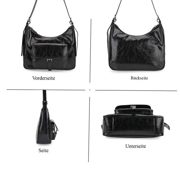 Echtleder Schultertasche mit Fronttasche, 28,5x9x25cm, Schwarz image number 4