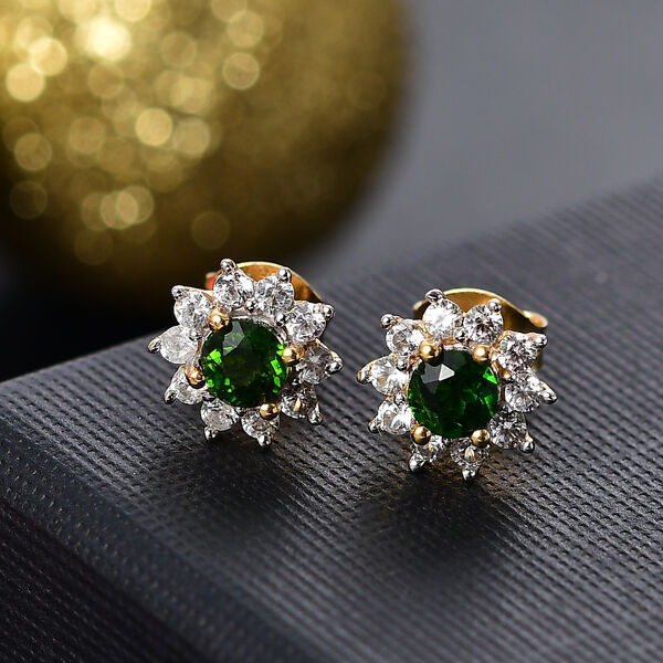 Nat&uuml;rliche Chromdiopsid und Zirkon-Ohrstecker - 1,15 ct. image number 2