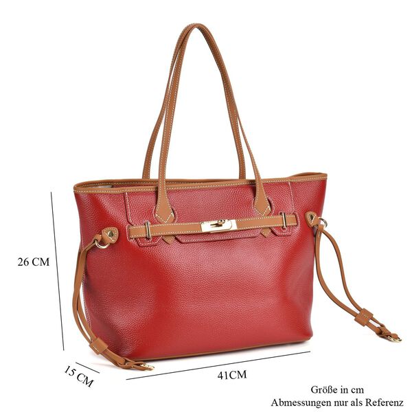 Hochwertige Echtleder Handtasche, rot image number 7