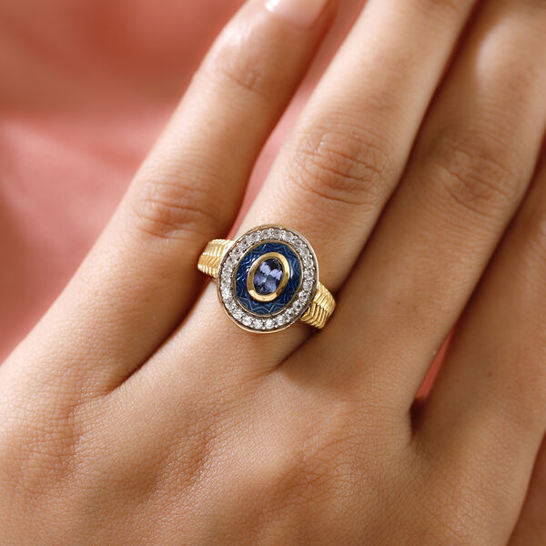 Tansanit und Zirkon Ring 925 Silber vergoldet  ca. 0,98 ct image number 3