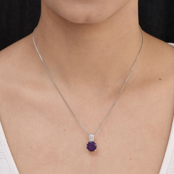 Afrikanischer Amethyst und Zirkon Anh&auml;nger 925 Silber platiniert image number 2