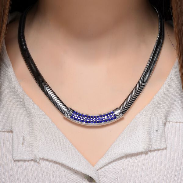 Blaue Kristall 50+5cm Halskette in Silberton image number 1