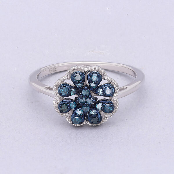 Blauer Diamant Ring, 925 Silber platiniert (Gr&ouml;&szlig;e 21.00) ca. 0,25 ct image number 1