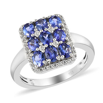 AAA Tansanit und Zirkon Cluster-Ring, 925 Silber platiniert (Gr&ouml;&szlig;e 18.00) ca. 2.33 ct